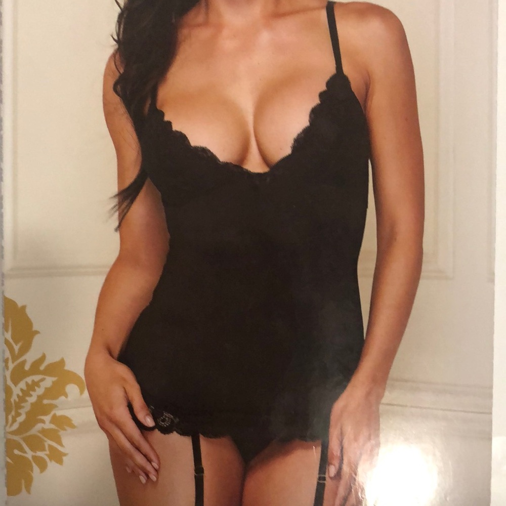 2 pc Lace Chemise & Panty Set with Garters